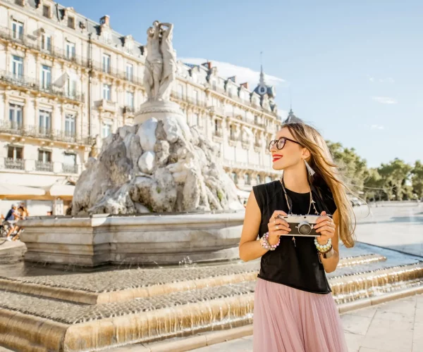 Woman traveling in Montpellier city, France